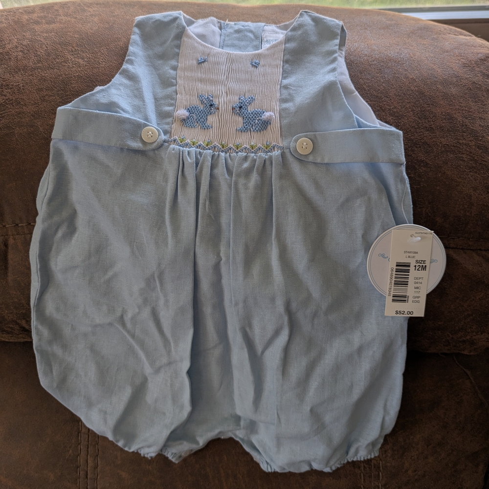 Edgehill Collection Light Blue Bodysuit with Embroidered Bunnies